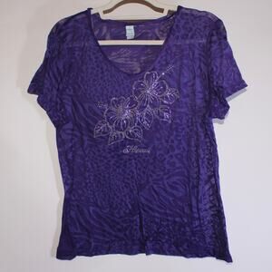 Toppy Easy Fit Purple Semi Sheer Animal Print Tshirt With Bedazzled Hawaii 0